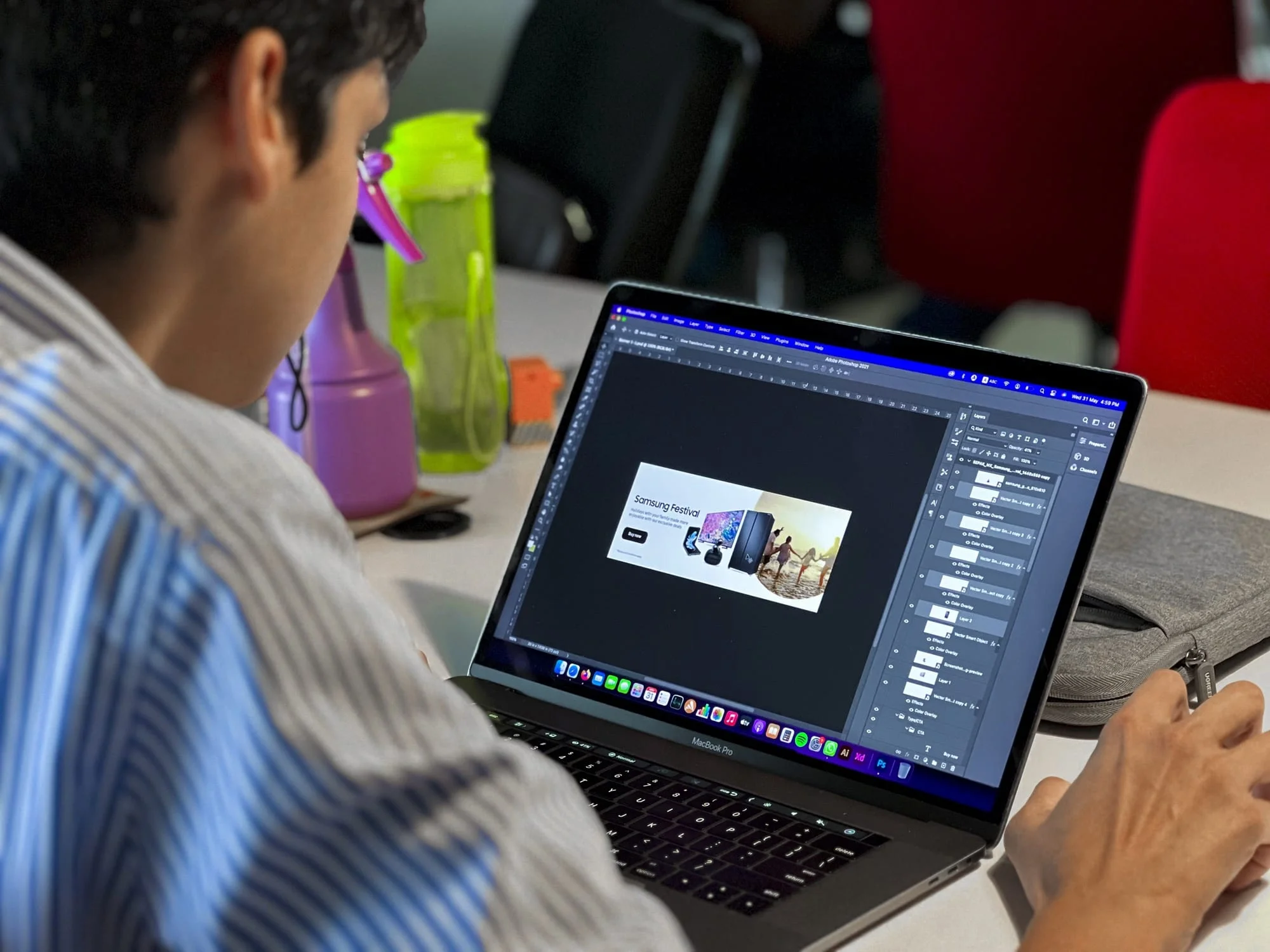 Social Media Marketing 6 Graphic designer is working on his advertising banner image at Bramerz digital marketing agency.